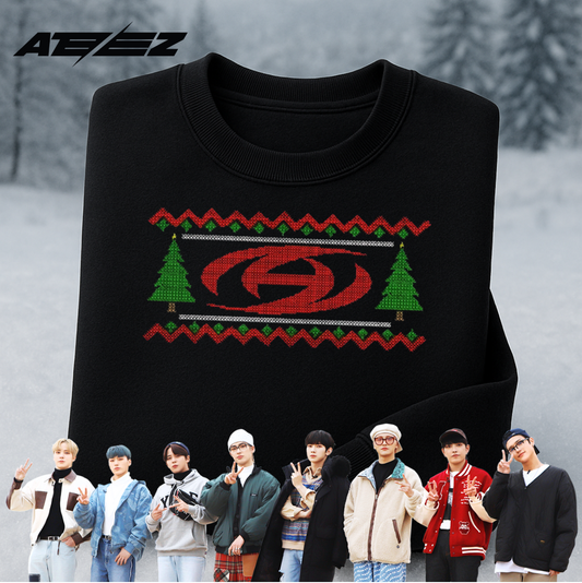 ATEEZ UGLY CHRISTMAS SWEATER SUDADERA NEGRA BORDADA